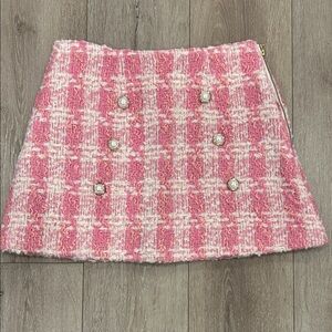 LoveShackFancy Pink and Cream Tweed Mini Skirt